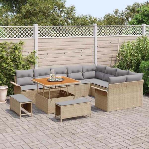 vidaXL Gartensofa-set mit Kissen 12 pcs Beige Poly-Rattan