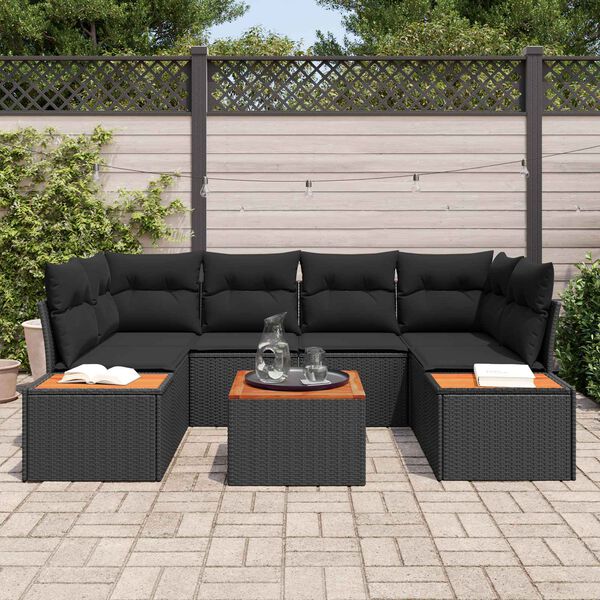 vidaXL Garten-Sofa-Set mit Kissen 6 pcs Schwarz Poly Rattan