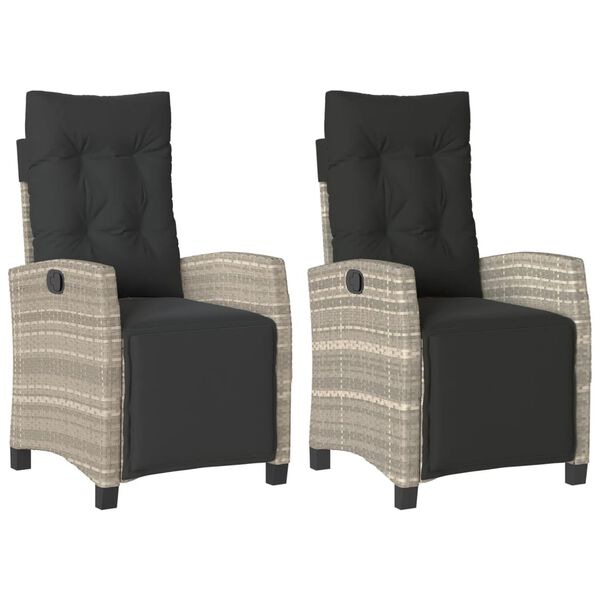 vidaXL Gartensessel mit Fußteil 2Stk. Verstellbar Hellgrau Poly Rattan