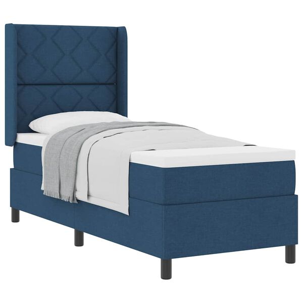 vidaXL Boxspringbett mit Matratze mit Kopfteil Blau 90 x 190 cm Stoff