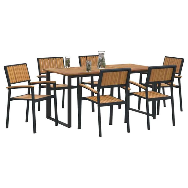 vidaXL Garten Essgruppe 7 pcs Schwarz Massivholz Akazie