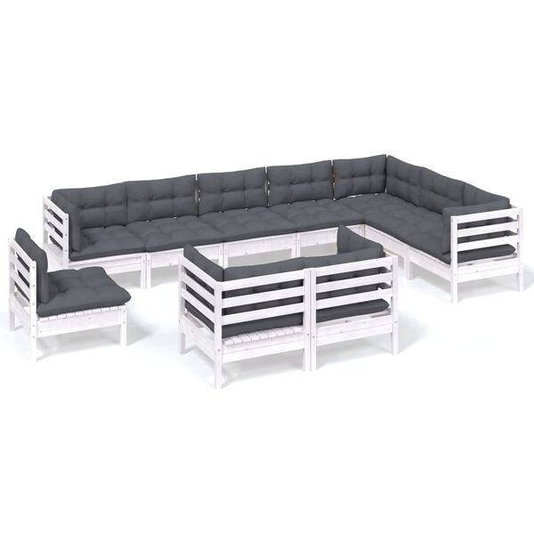 vidaXL 10-tlg. Garten-Lounge-Set mit Kissen Wei&szlig; Kiefer Massivholz