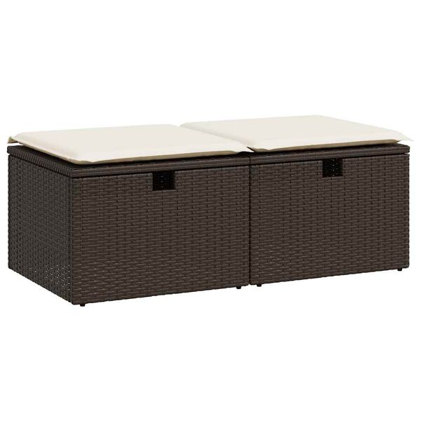 vidaXL 2-tlg. Garten-Sofagarnitur mit Kissen Braun Poly Rattan Akazie
