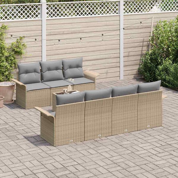 vidaXL Gartensofa-set mit Kissen 8 pcs Beige Poly-Rattan