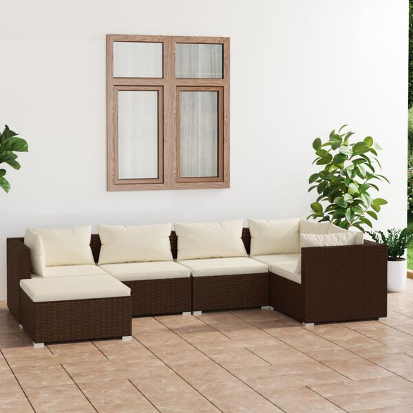 vidaXL 6-tlg. Garten-Lounge-Set mit Kissen Poly Rattan Braun