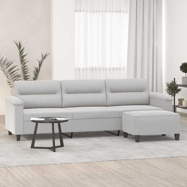 vidaXL 3-Sitzer-Sofa mit Hocker Hellgrau 210 cm Mikrofasergewebe