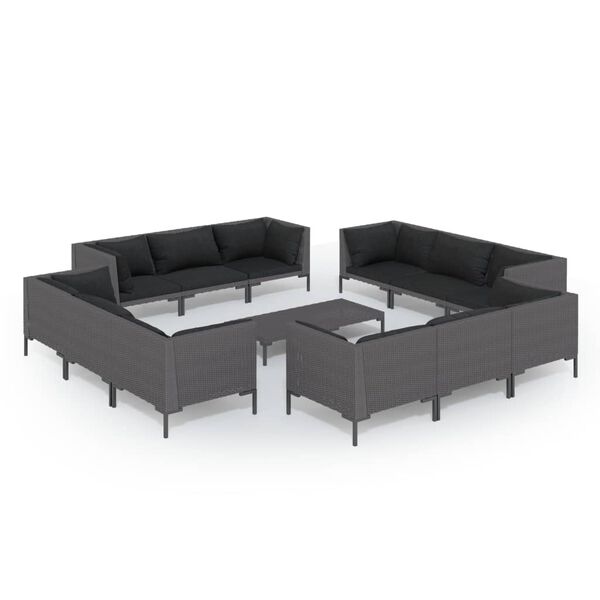 vidaXL 13-tlg. Garten-Lounge-Set mit Kissen Poly Rattan Dunkelgrau