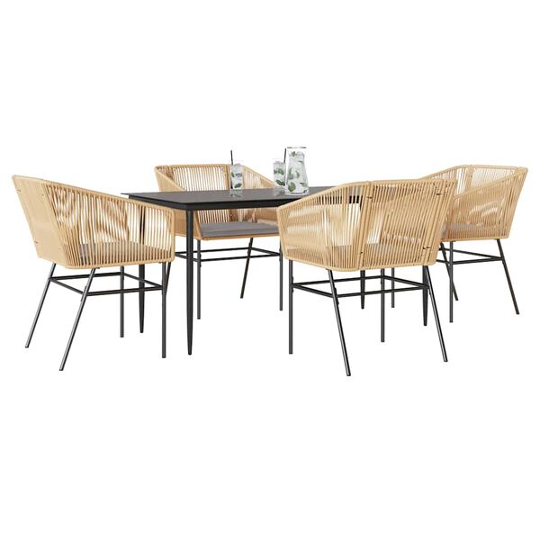 vidaXL 5-tlg. Garten-Essgruppe mit Kissen Braun Poly Rattan Glas