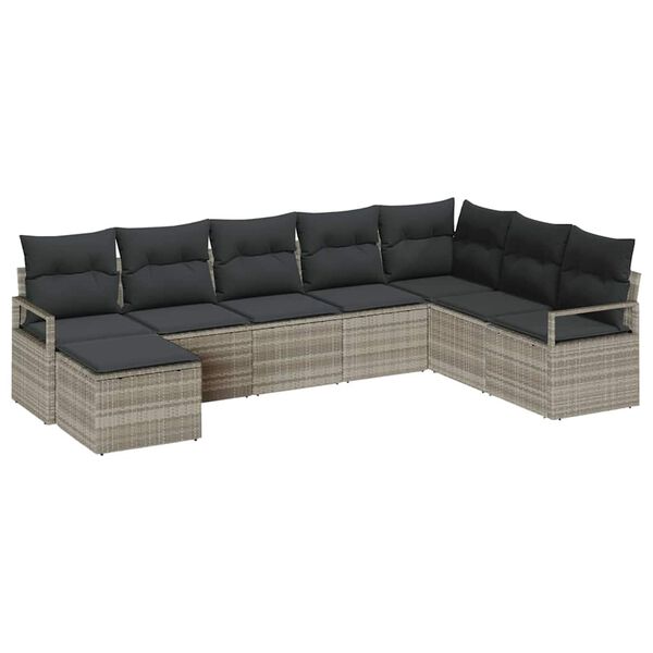 vidaXL Sofa Set mit Kissen 8 pcs Hellgrau Poly Rattan