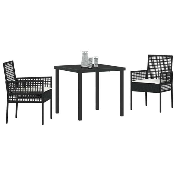 vidaXL Garten Essgruppe mit Kissen 3 pcs Schwarz Poly-Rattan