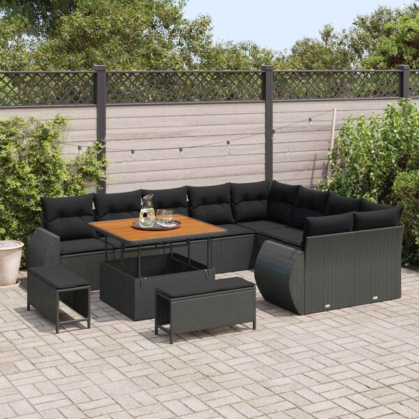 vidaXL Garten-Sofa-Set 12 pcs Schwarz Poly-Rattan