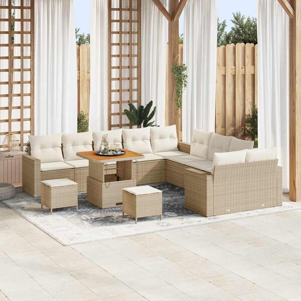 vidaXL Gartensofa-set mit Kissen 17 pcs Beige und Creme Poly-Rattan