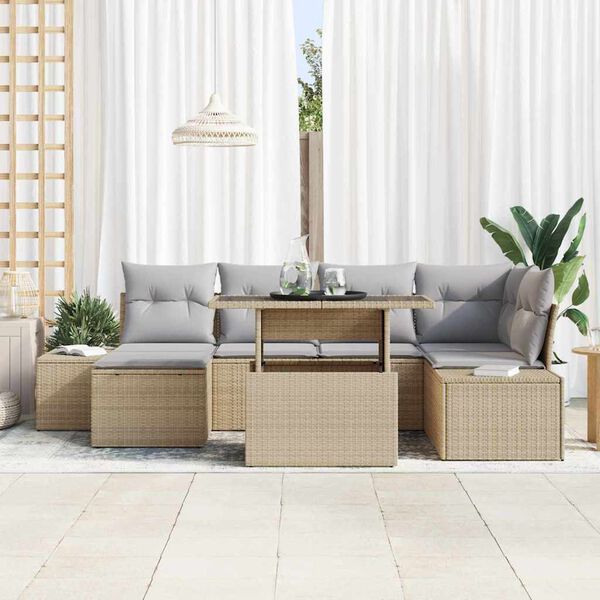 vidaXL Garten-Sofa-Set mit Kissen 7 pcs Beige und Hellgrau