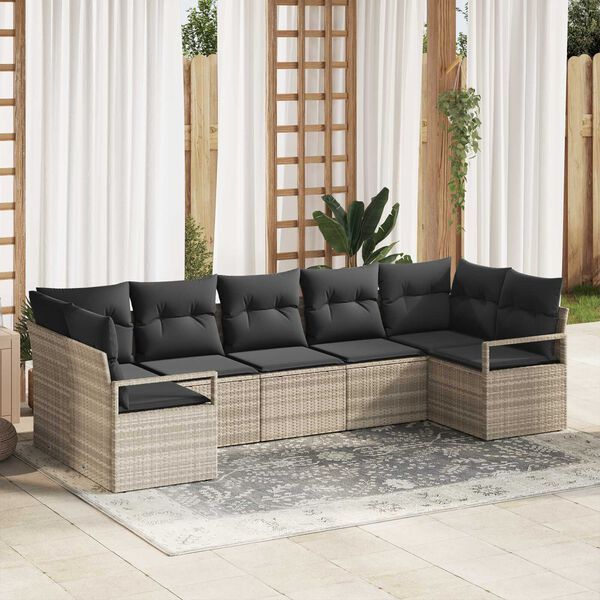 vidaXL Gartensofa-set mit Kissen 7 pcs Hellgrau Poly-Rattan