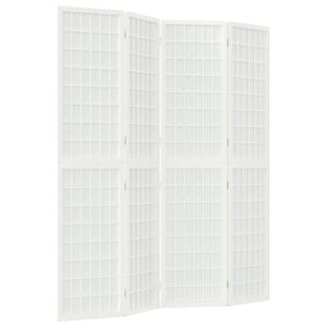 vidaXL 4-tlg. Paravent Japanischer Stil Faltbar 160x170 cm Wei&szlig;