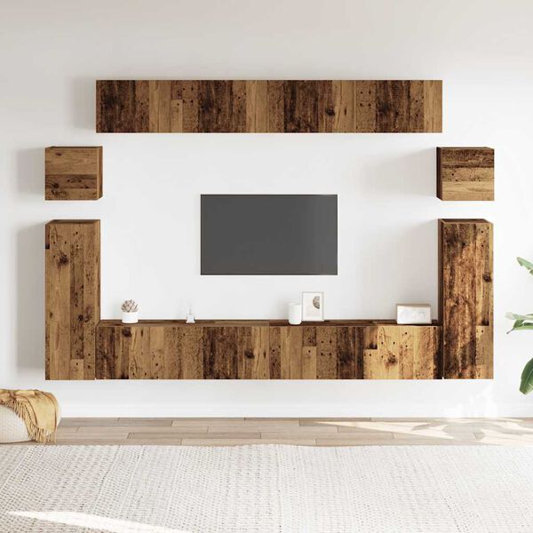 vidaXL 8-tlg. TV-Schrank-Set Wandmontage Altholz-Optik Holzwerkstoff