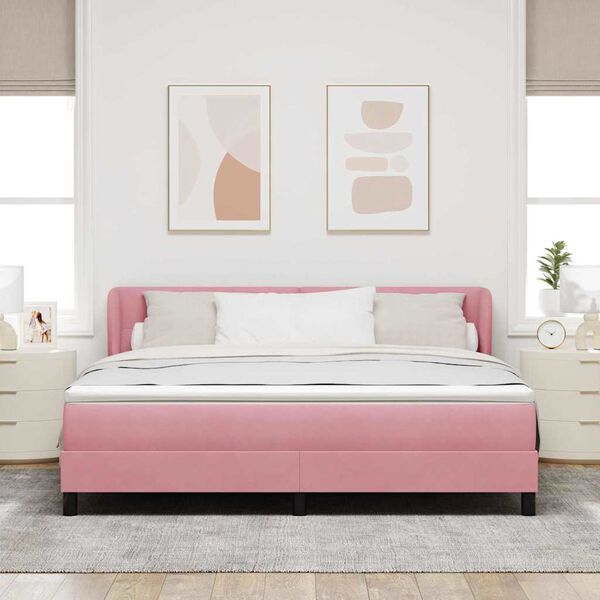 vidaXL Boxspringbett mit Matratze mit Kopfteil Rosa 180 x 200 cm Samt