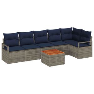 vidaXL Gartensofa-set mit Kissen 7 pcs Grau Poly-Rattan