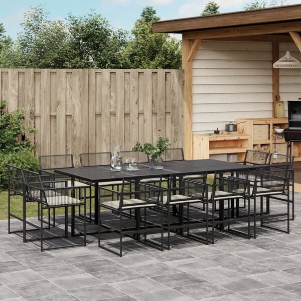 vidaXL 13-tlg. Garten-Essgruppe mit Kissen Schwarz Poly Rattan