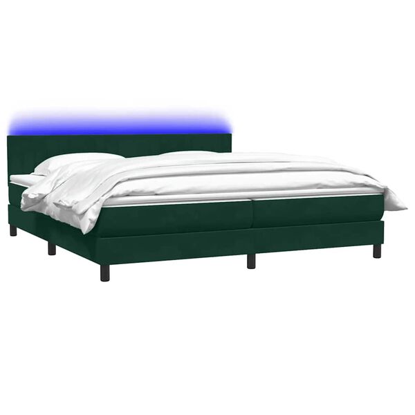 vidaXL Boxspringbett mit Matratze & LED Dunkelgr&uuml;n 180x220 cm Samt
