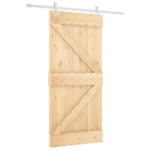 vidaXL Schiebet&uuml;r Nat&uuml;rlich und Wei&szlig; 95 x 210 cm Massivkiefer