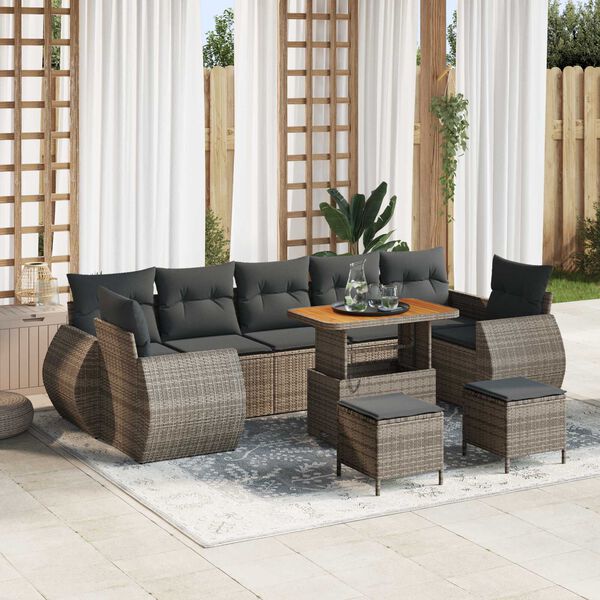vidaXL Garten-Sofa-Set mit Kissen mit Speicher 10 pcs Grau