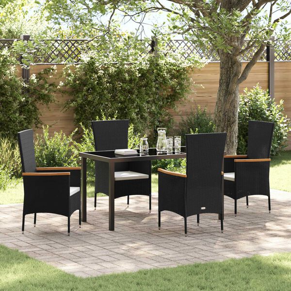 vidaXL Garten Essgruppe 5 pcs Schwarz Pulverbeschichteter Stahl