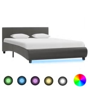 vidaXL Bettgestell mit LED Grau Kunstleder 140x200 cm