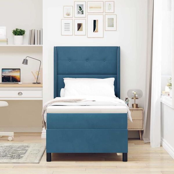 vidaXL Boxspringbett mit Kopfteil Blau 90 x 200 cm Samt