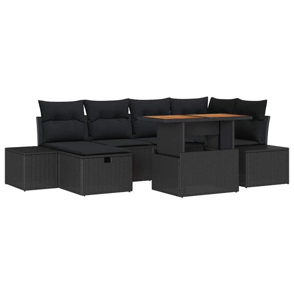 vidaXL Gartensofa-set mit Kissen 7 pcs Schwarz Poly-Rattan