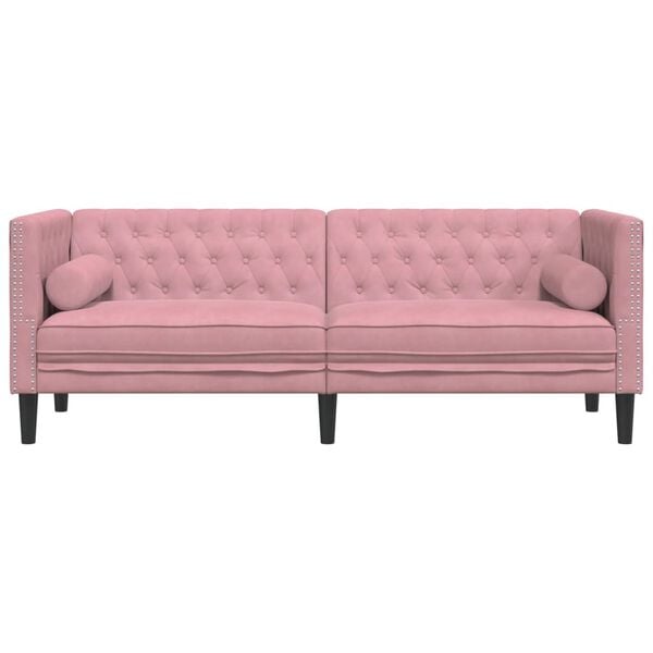 vidaXL Chesterfield-Sofa mit Nackenrollen 3-Sitzer Rosa Samt