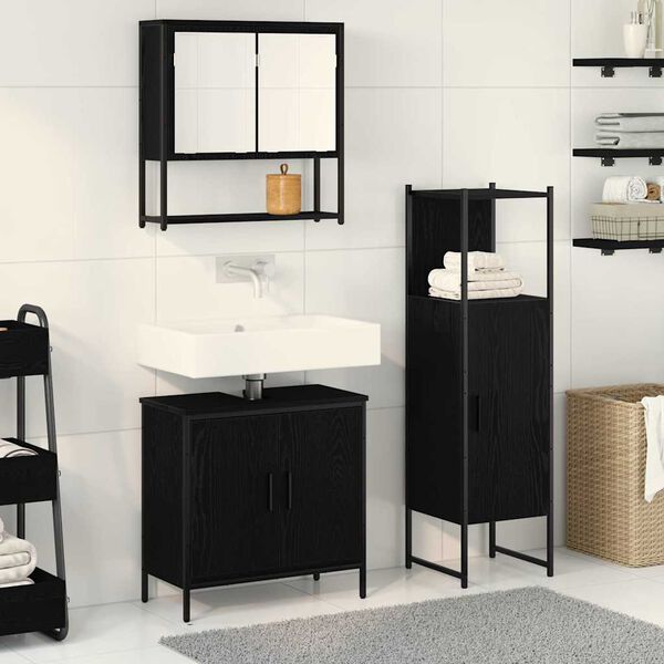 vidaXL Badezimmermöbel-Set mit Regal 3 pcs Schwarz Holzwerkstoff