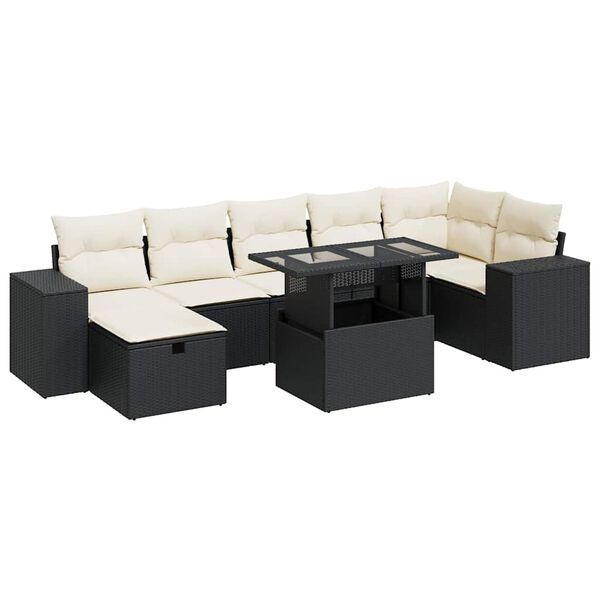 vidaXL 5-tlg. Garten-Sofagarnitur mit Kissen Schwarz Poly Rattan