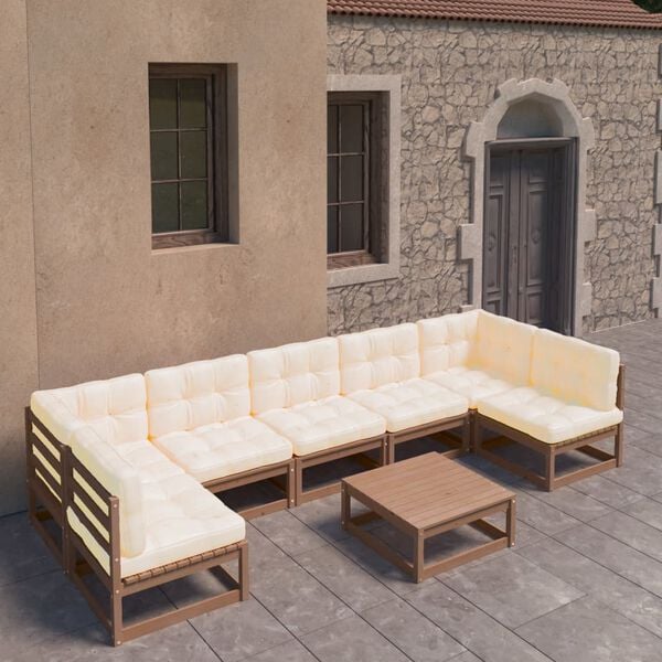 vidaXL 8-tlg Garten-Lounge-Set mit Kissen Honigbraun Massivholz Kiefer
