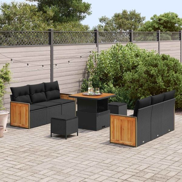 vidaXL Gartensofa-set mit Kissen 9 pcs Schwarz