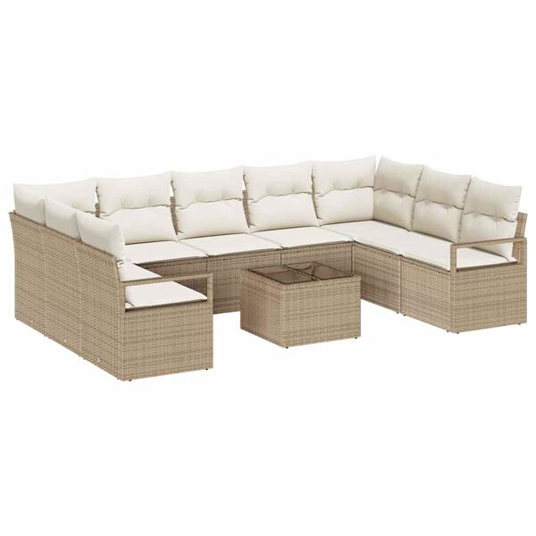 vidaXL Gartensofa-set mit Kissen 10 pcs Beige und Creme Poly-Rattan