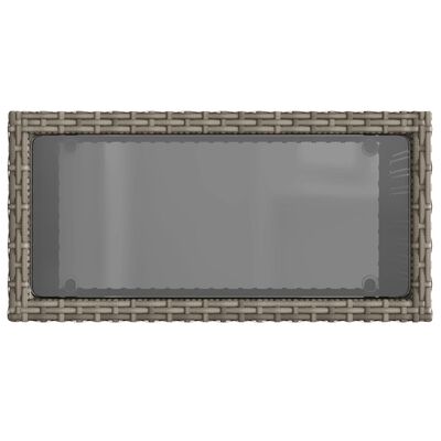 vidaXL Garten-Beistelltisch mit Glasplatte Grau 58x27,5x55 cm Rattan