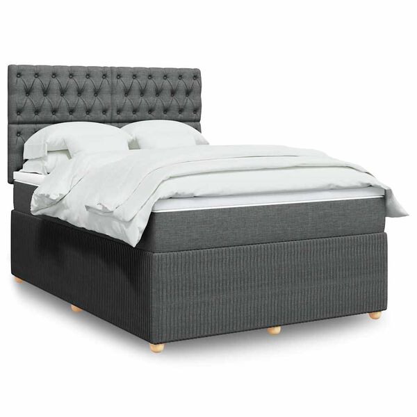 vidaXL Boxspringbett mit Matratze Dunkelgrau 160x200 cm Stoff