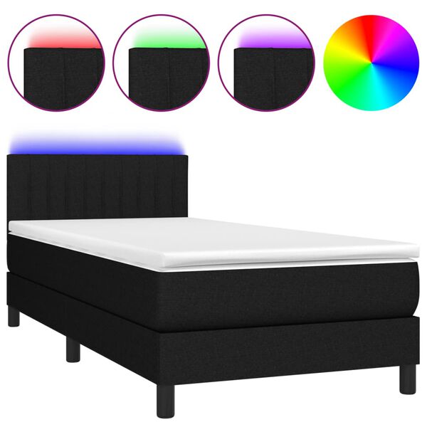 vidaXL Boxspringbett mit Matratze & LED Schwarz 100x200 cm Stoff