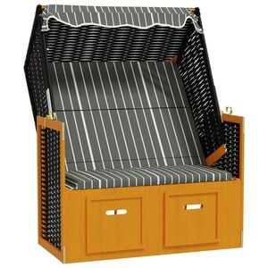 vidaXL Strandkorb mit Dach Poly Rattan und Massivholz Schwarz & Grau