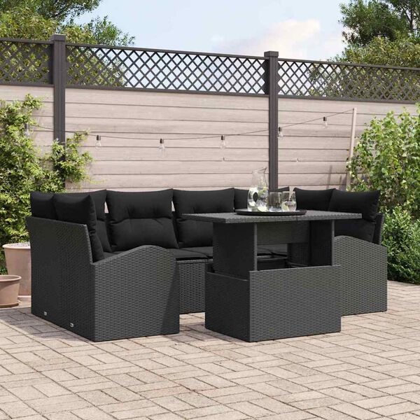 vidaXL Gartensofa-set mit Kissen 7 pcs Schwarz Poly Rattan