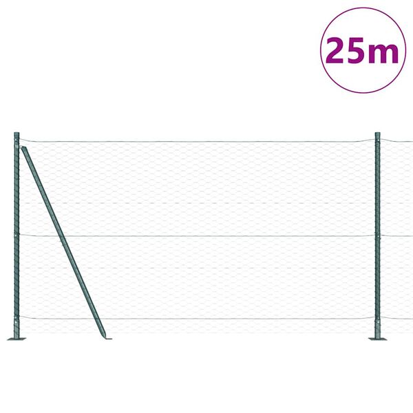 vidaXL Zaun mit Pfosten Grün 1,2 x 25 m PVC-beschichteter Stahl