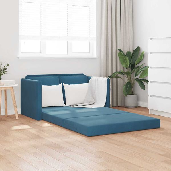 vidaXL Bodensofa mit Schlaffunktion Blau 122x204x55 cm Samt