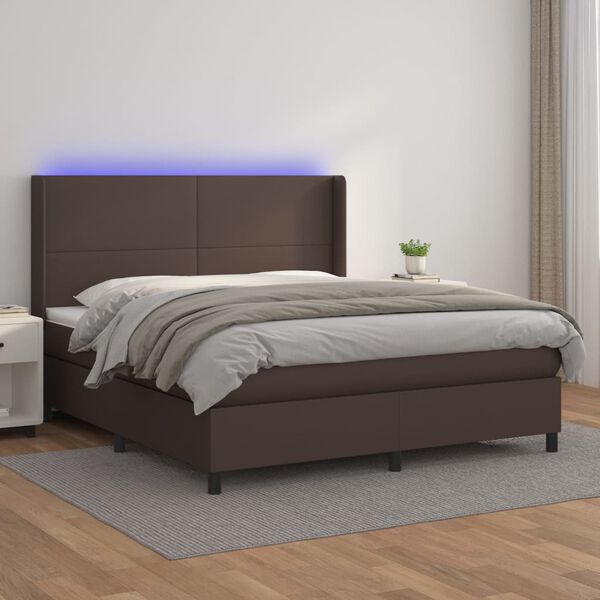 vidaXL Boxspringbett mit Matratze & LED Braun 180x200 cm Kunstleder