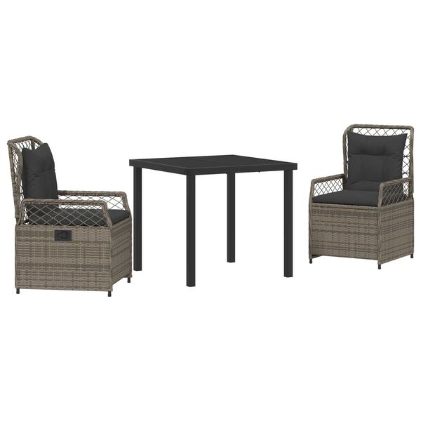 vidaXL Garten Essgruppe 3 pcs Grau Poly-Rattan
