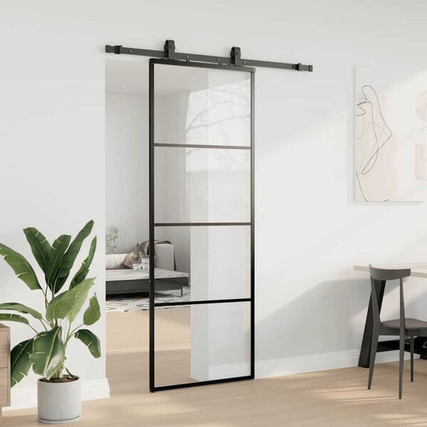vidaXL Schiebetür mit Beschlag Schwarz 76x205 cm ESG-Glas