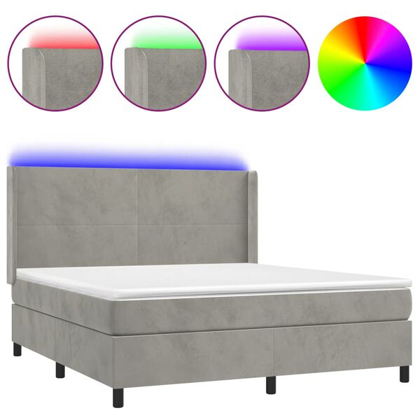 vidaXL Boxspringbett mit Matratze & LED Hellgrau 160x200 cm Samt