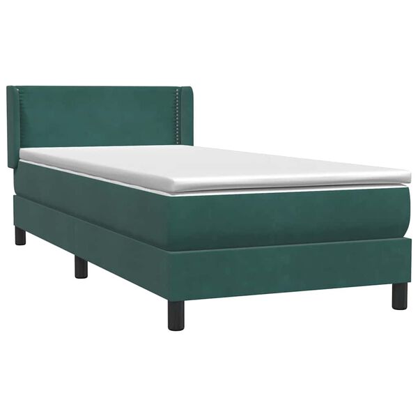 vidaXL Boxspringbett mit Matratze Dunkelgr&uuml;n 90x220 cm Samt