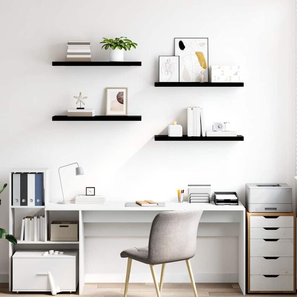 vidaXL Schweberegale 4 Stk. Hochglanz-Schwarz 80x23,5x3,8 cm MDF