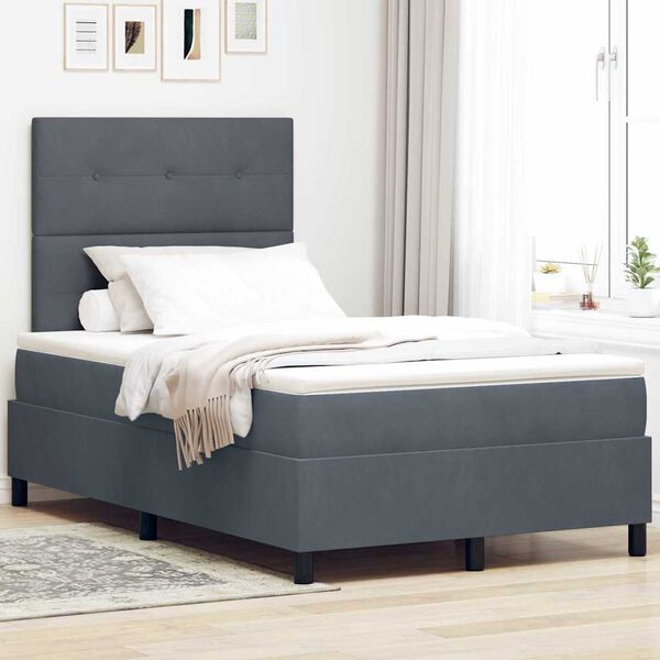 vidaXL Boxspringbett mit Matratze Dunkelgrau 120 x 190 cm Stoff